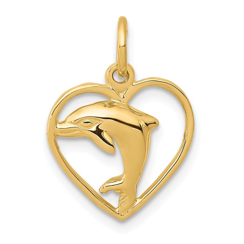 14k Yellow Gold 13mm Dolphin And Heart Necklace - 20 Inch